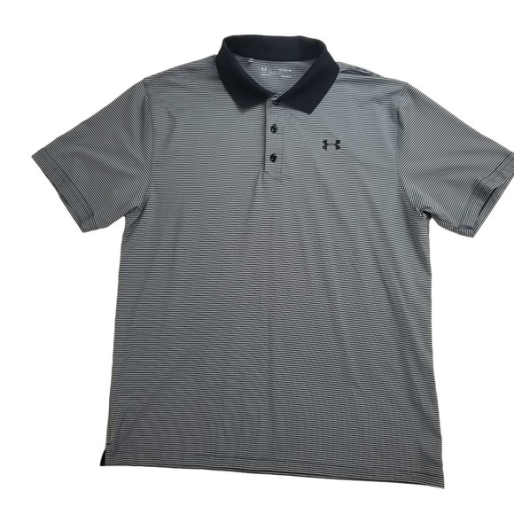 Under Armour Other - Under Armour Mens Polo Shirt Short Sleeves Striped Loose Heat Gear Black Size XL